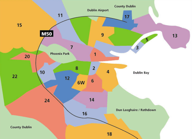 Mapa de los distritos postales de Dublín